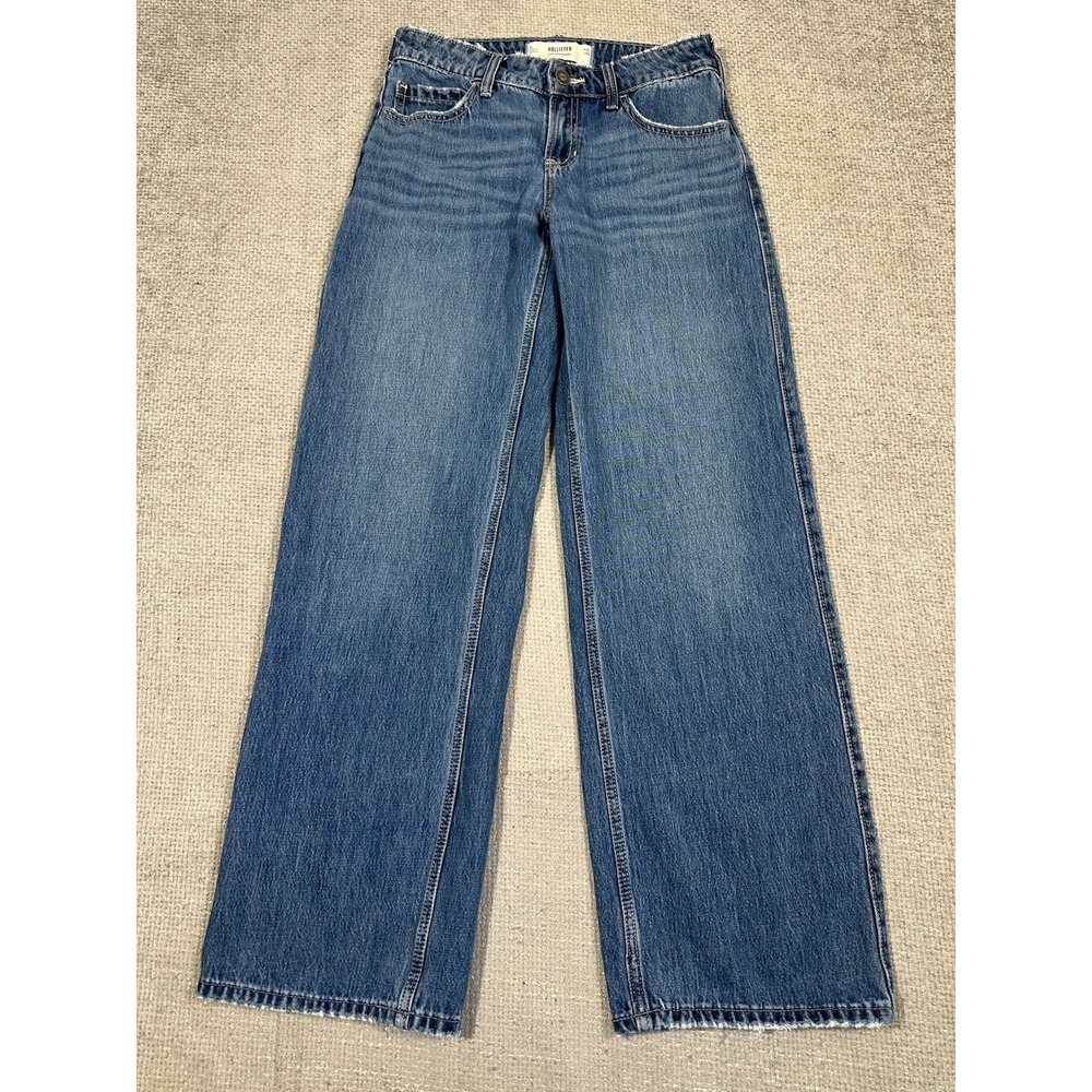 Hollister Jeans Womens 0/25 30x31.5 Long Blue Low Rise Baggy Wide Leg
